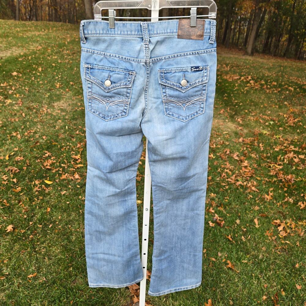 Seven7 Men's Jeans Bootcut Stretch Embroidered Back Button Flap Pockets 30 x 32